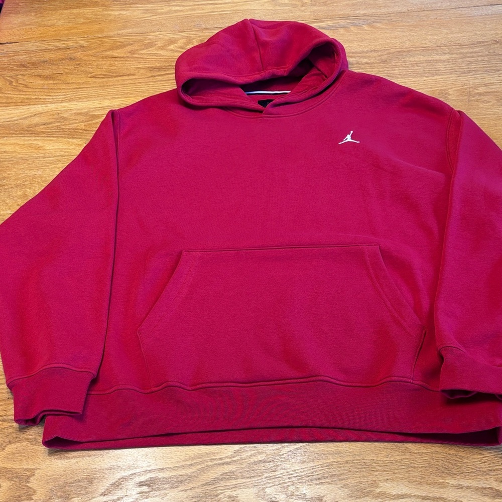 Jordan Red Hooded Sweatshirt with Small Jumpman Logo - Picture 2 of 7